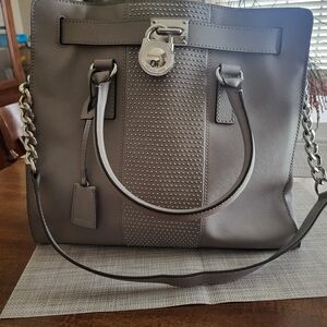 Michael Kors Collection Gray Tote with Textured Design and Silver Hardware